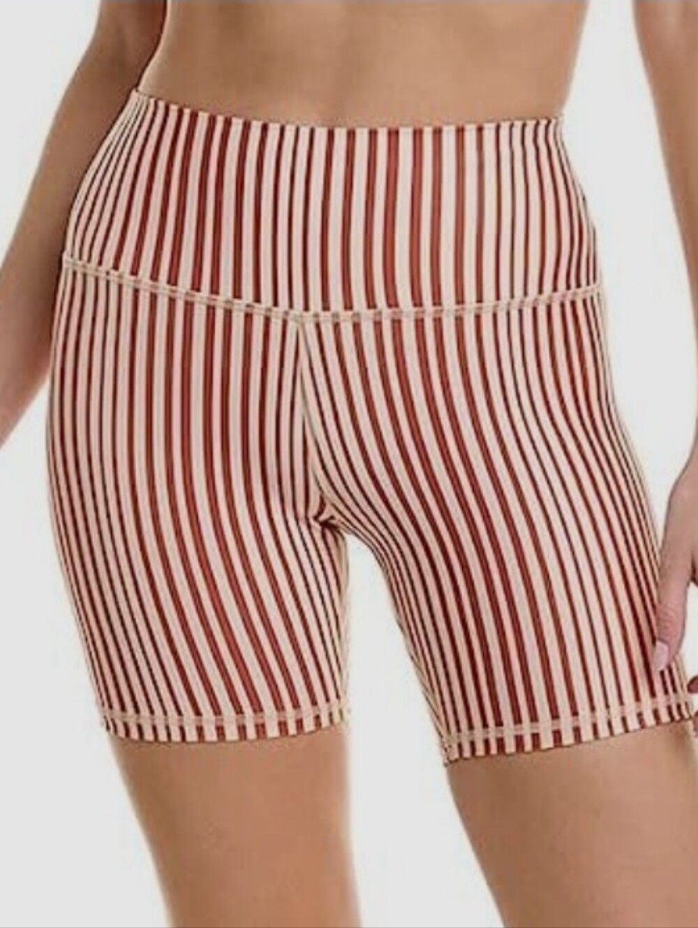 NWOT Spiritual Gangster Rust and White Striped High-Waist Bike Shorts, Size XL